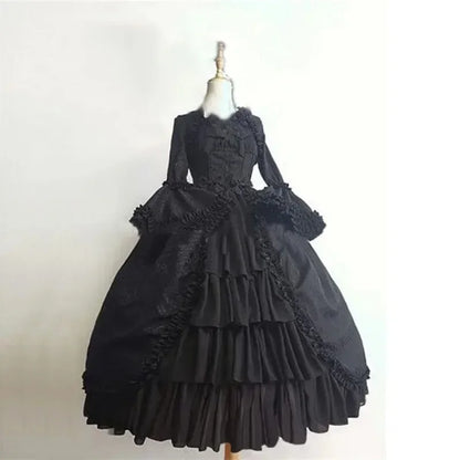 Medieval Retro Gothic Court Lolita Dress Square Neck Waist Spliced Bow Dress Strawberry Lolita