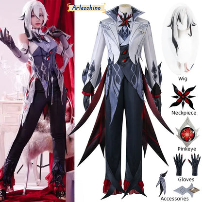 Costume de Cosplay Arlecchino The Knave Genshin Impact Fatui Harbinger Wig Set Servant Snezhnaya Costumes d'Halloween pour femmes