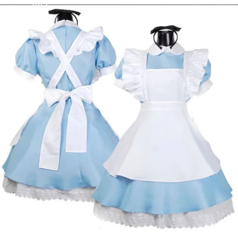 Mädchen Frau Amine Cosplay Kostüm Kellnerin Dienstmädchen Party Bühnenkostüme Alice im Wunderland Blau Hellton Lolita Dienstmädchen Kostüm