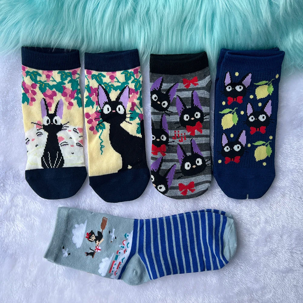 Chaussettes mignonnes pour femmes en forme de chat noir Kawaii Kitty Cartoon pour filles, chaussettes de printemps, d'été et d'hiver pour étudiantes, cadeaux d'anniversaire, une paire