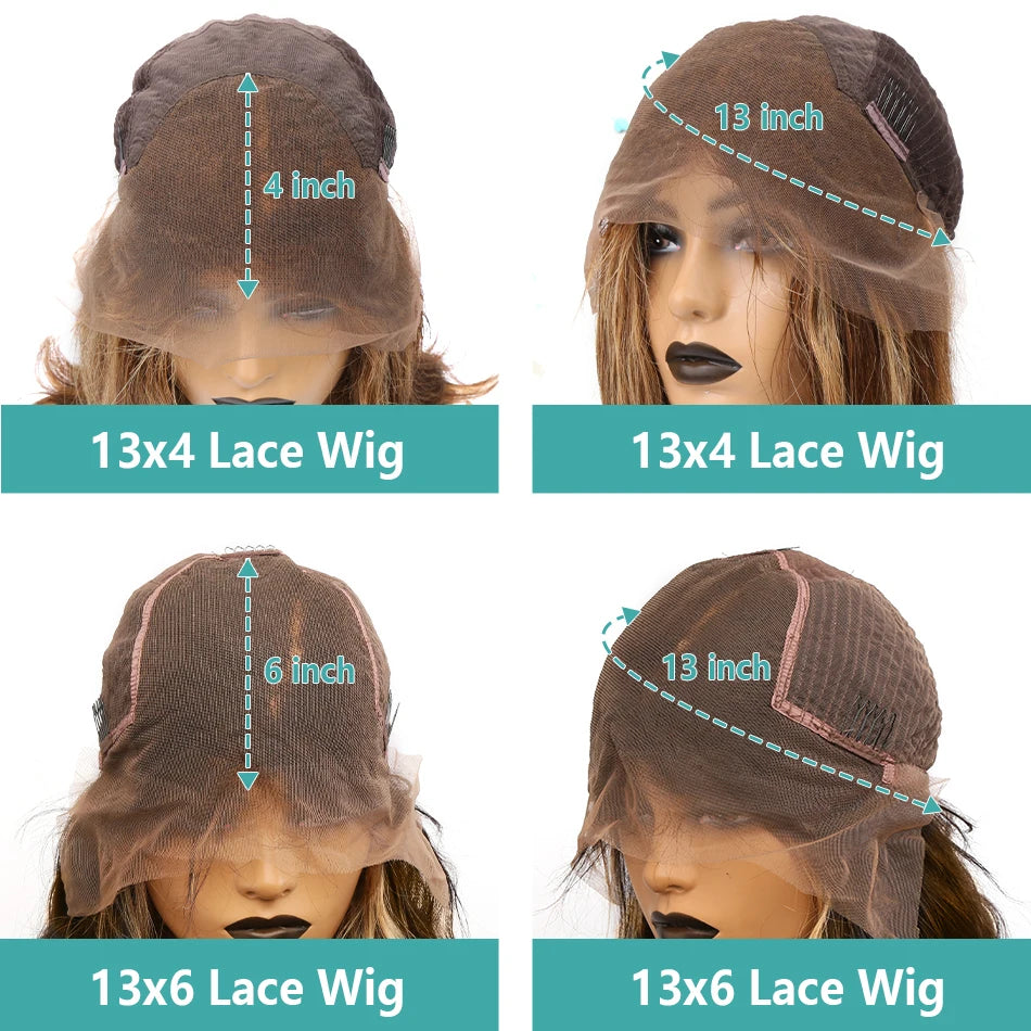 Perruque Lace Front Wig Body Wave 13x4 13x6 HD Highlight pour femmes, cheveux humains Remy P4/27, perruques en cheveux humains ombrés avec dentelle frontale