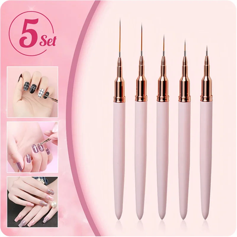 5-teiliges Nailart-Liner-Pinsel-Set, längliche Linien, Streifen, Zeichnen, UV-Gel, Malerei, Nageldesign-Stift, professionelles Maniküre-Werkzeug