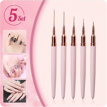 5-teiliges Nailart-Liner-Pinsel-Set, längliche Linien, Streifen, Zeichnen, UV-Gel, Malerei, Nageldesign-Stift, professionelles Maniküre-Werkzeug