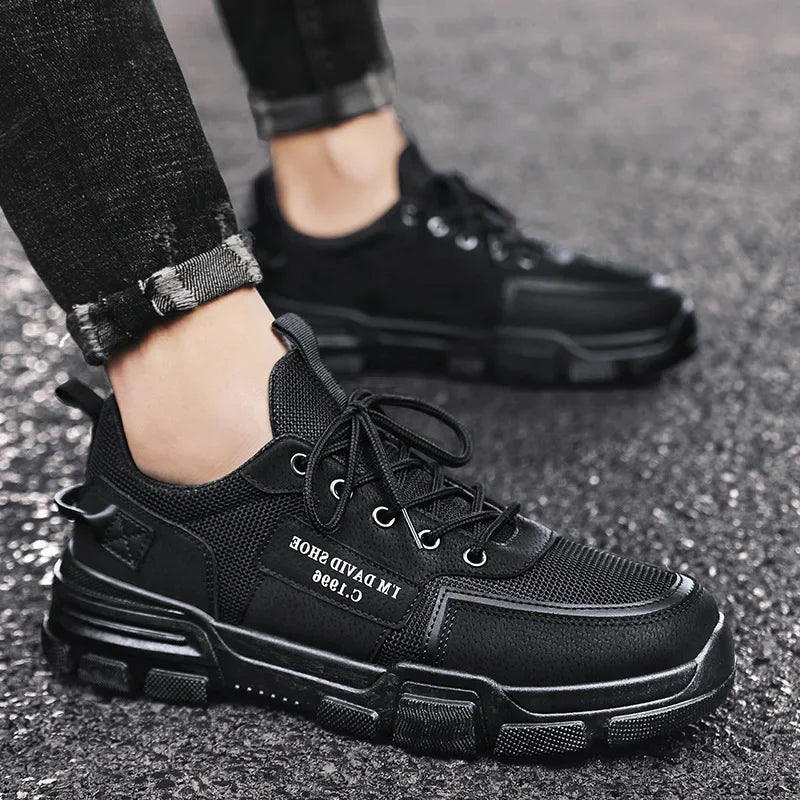 Men's Shoes  Wear-Resistant Black Sneakers Trendy Sports Casual Breathable Spring Labor Protection Fashionable Shoes