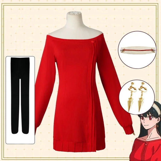 Yor Forger Cosplay Long Pull Tricoté Rouge Costume Anime Spy Family Vêtements Pour Femmes