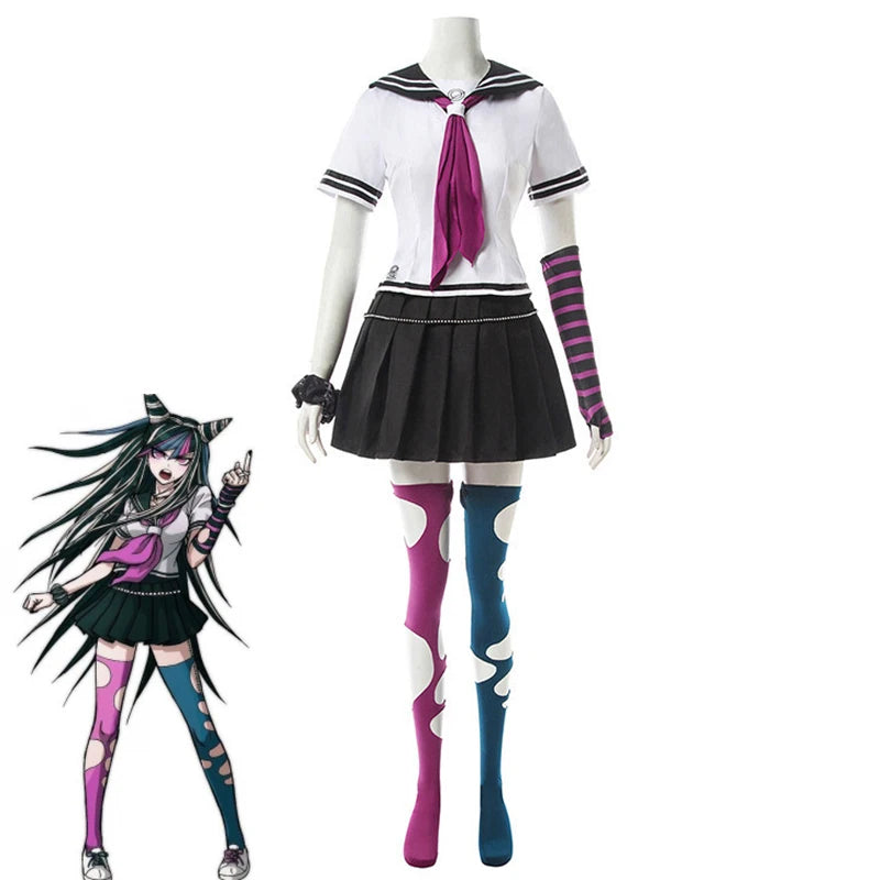 Anime Danganronpa Mioda Ibuki Cosplay Kostüm Bunte Teufelshornperücke für Frau Halloween Karneval Kostüm Requisiten