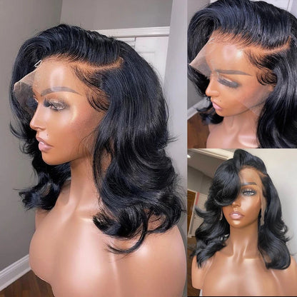 Brasilianische Body Wave Short Bob Perücke 13x4 Lace Front Echthaar Perücken für Frauen vorgezupft 4x4 Verschluss Perücke transparent Virgin Remy