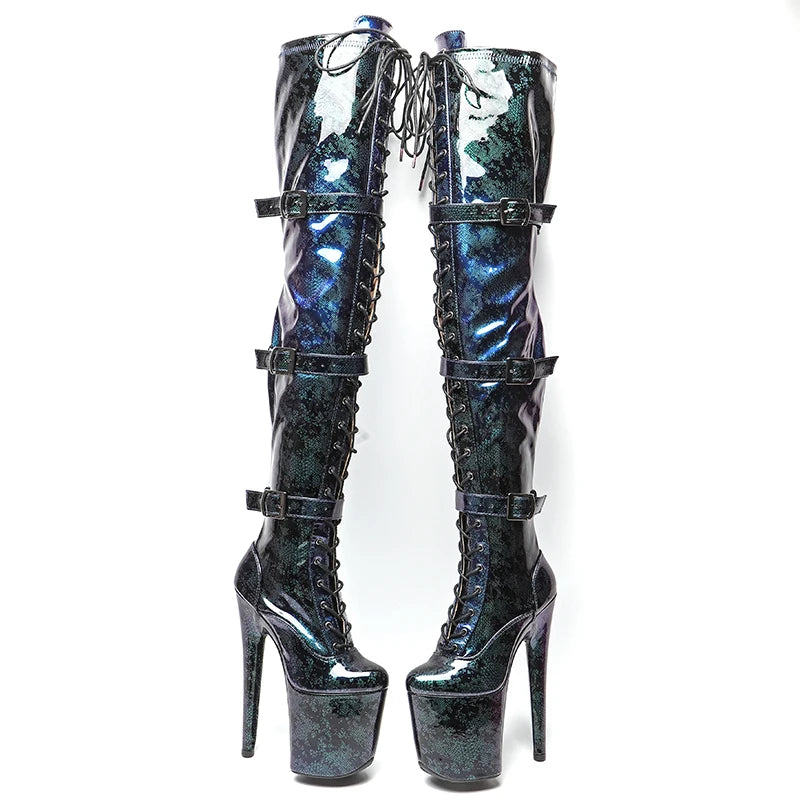 Leecabe 20CM/8 zoll Schlange Oberen Farbverlauf Sexy exotische junge trend mode stiefel High Heel plattform Pole Dance boot