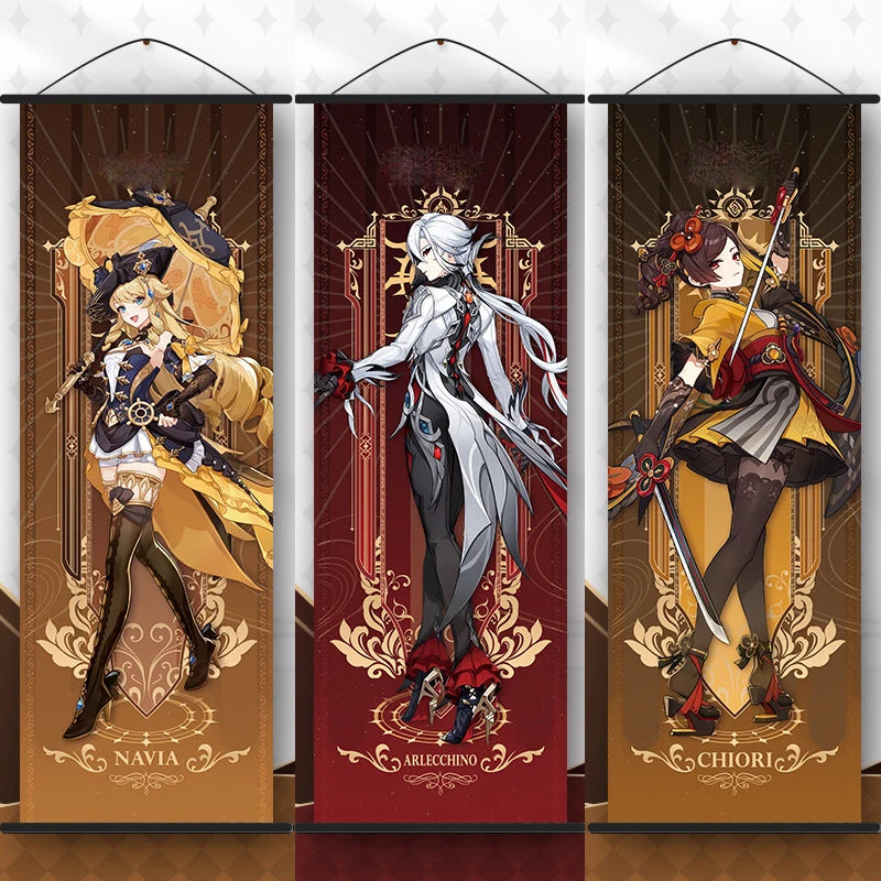 Anime Gen Impact Wandbehang Poster Cosplay Halloween-Party Cartoon Heroes Scroll Leinwand Studenten Geschenke Hot Game Home Dekoration