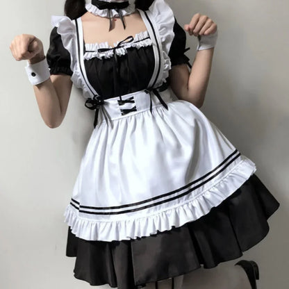 Süße Lolita Dienstmädchen Kostüme Mädchen Frauen Schöne Dienstmädchen Cosplay Kostüm Animation Show Japan Outfit Kleid 4xl Plus Size Lolita Schwarz