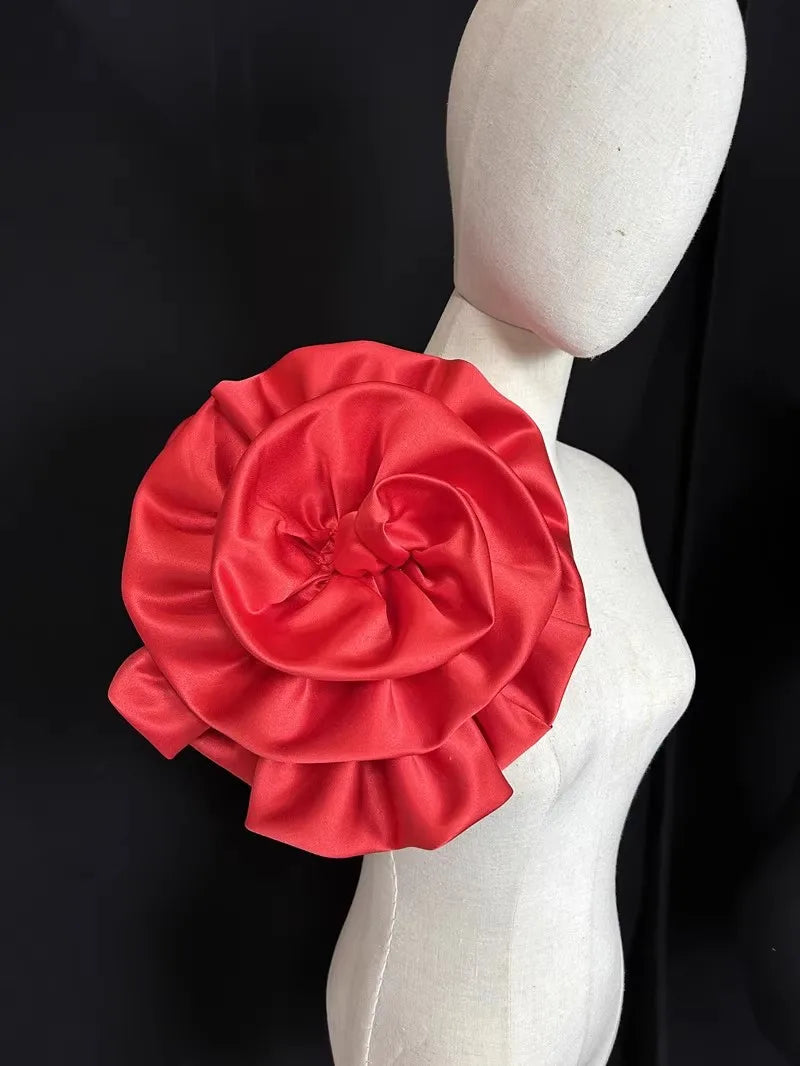 Women's Elegant Designer White Black Red Satin Flower Female Vintage Photography Formal Dress Performance Party Glove R2208