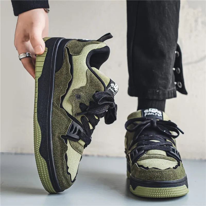 Men's Skateboard Shoes Autumn Korean Version Trend Casual Sports Shoes Army Green Lace up Canvas Shoes Fashion Sneakers