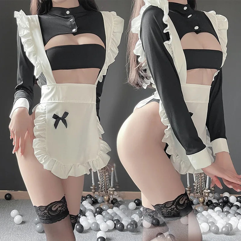 Soutien-gorge ouvert chaud femme de chambre body moulant sensuel Teddy Baby Doll Fashions Cosplay Costume adulte filles Lolita Erotica Play femme déguisement