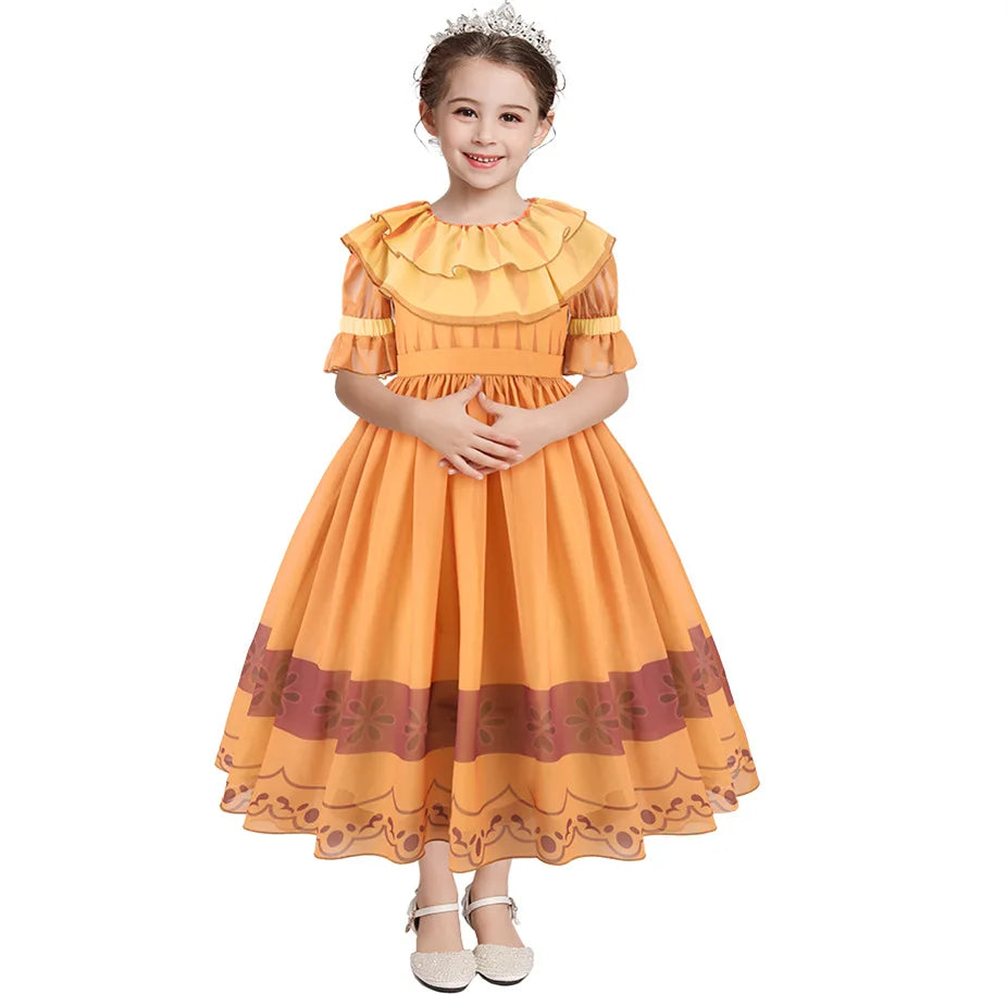 Anime Movie Encanto Madrigal Cosplay Costume Pepa Orange Adulte Volants Princesse Robes Mirabel Charm Déguisement Carnaval Cadeau