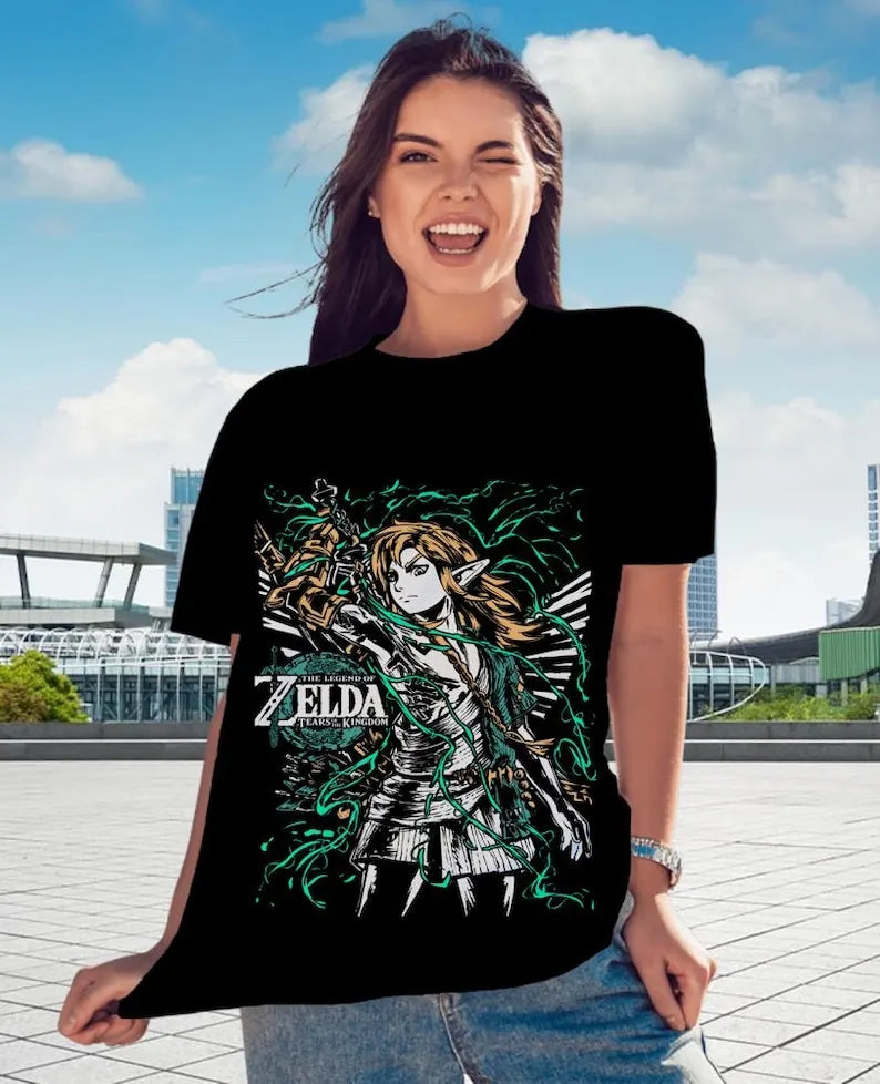 Cadeau exclusif de t-shirt Anime Legend of Link - T-shirt à écusson Hylian Triforce