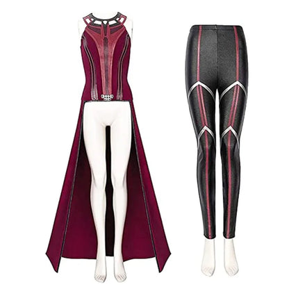 Costume de Cosplay Wanda Maximoff pour femme, ensemble complet de chapeaux, cape et pantalon de sorcière écarlate, accessoires d'Halloween