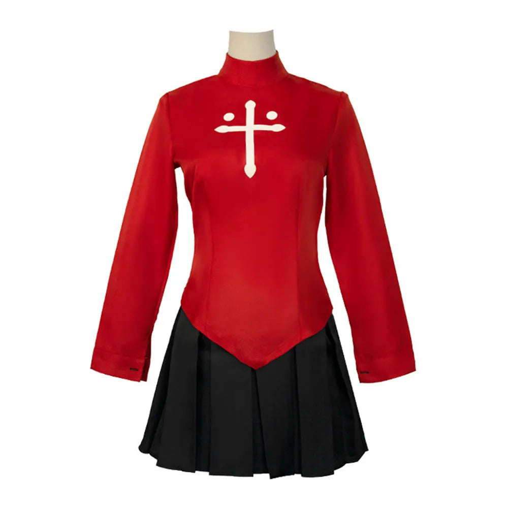 Anime Fate Stay Night Tohsaka Rin Cosplay Kostüme Mädchen Rotes Hemd Rock Frauen Halloween Kostüme Kleid Kopfbedeckung Rollenspiel