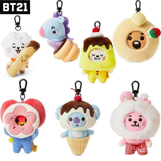 BT21 Beliebte Anime Kawaii COOKY KOYA Plüsch-Schlüsselanhänger Anhänger 10CM kleines Tier Cross-Dressing Dessert Kuchen Plüsch Puppe Rucksack pe