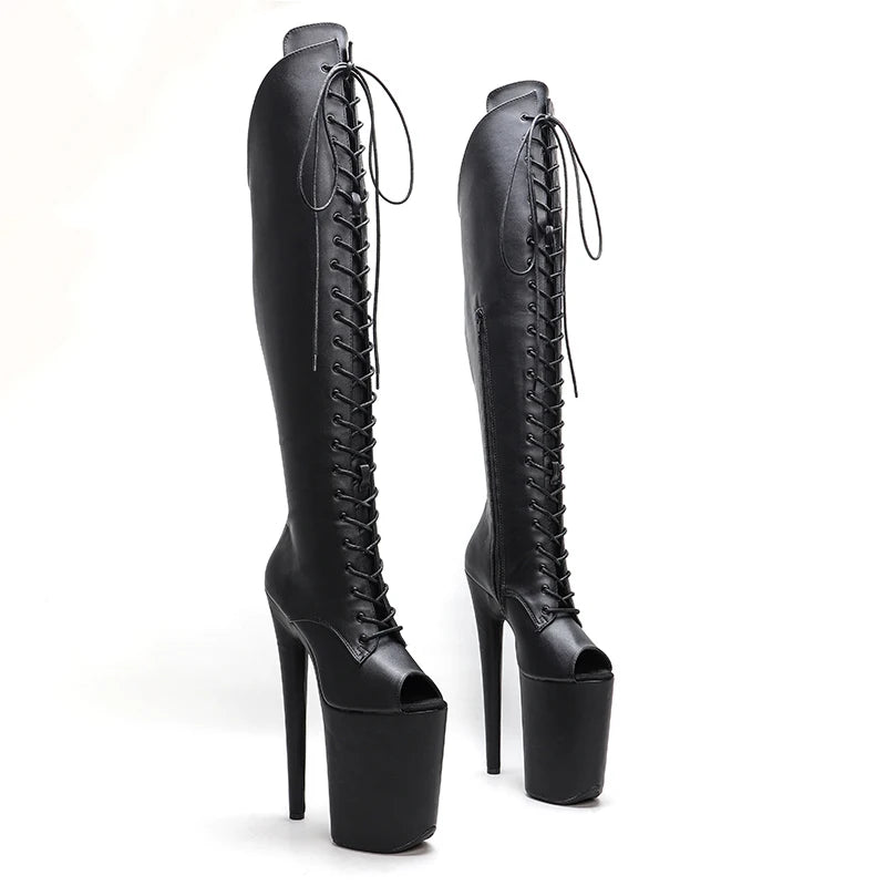 Leecabe 23CM/9 zoll matte PU obermaterial Sexy stiefel Offene spitze High Heels Plattform Pole Dance schuhe