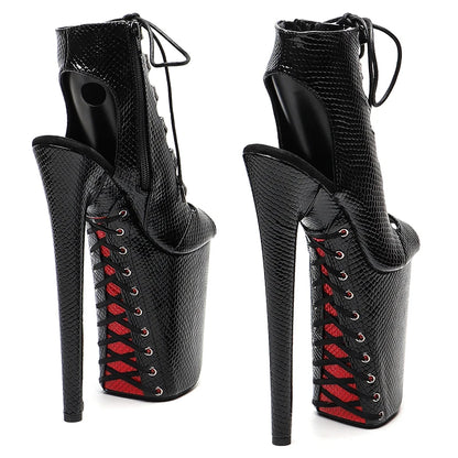 Leecabe 23CM/9 zoll Snake PU kleine offene spitze galvanisierte plattform Mode trend tanzen Pole Dance stiefel