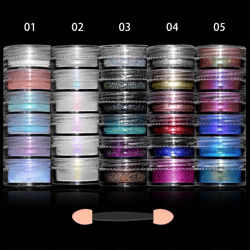 6 Boxen/Set Weiß Chrom Aurora Nagelpulver Pigment Perlweiß Zum Aufreiben Nail Art Glitzerstaub Schimmer Pigment Nageldekoration