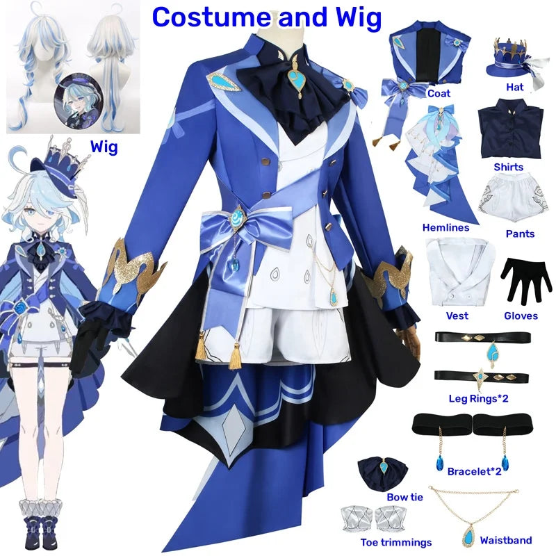 Costume de Cosplay Focalors Genshin Impact Costume de Cosplay Focalors Hydro Archon Costume de Cosplay Focalors et perruque de Cosplay