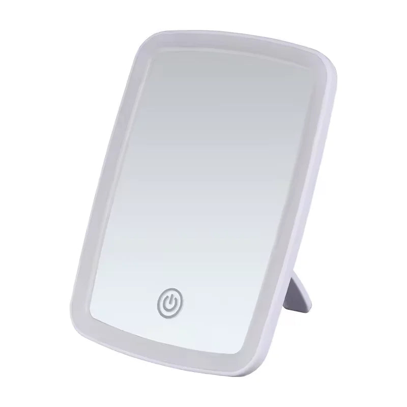 LED Makeup Mirror with Stand Desktop Folding Compact White Square Travel Cosmetic Mirror With light