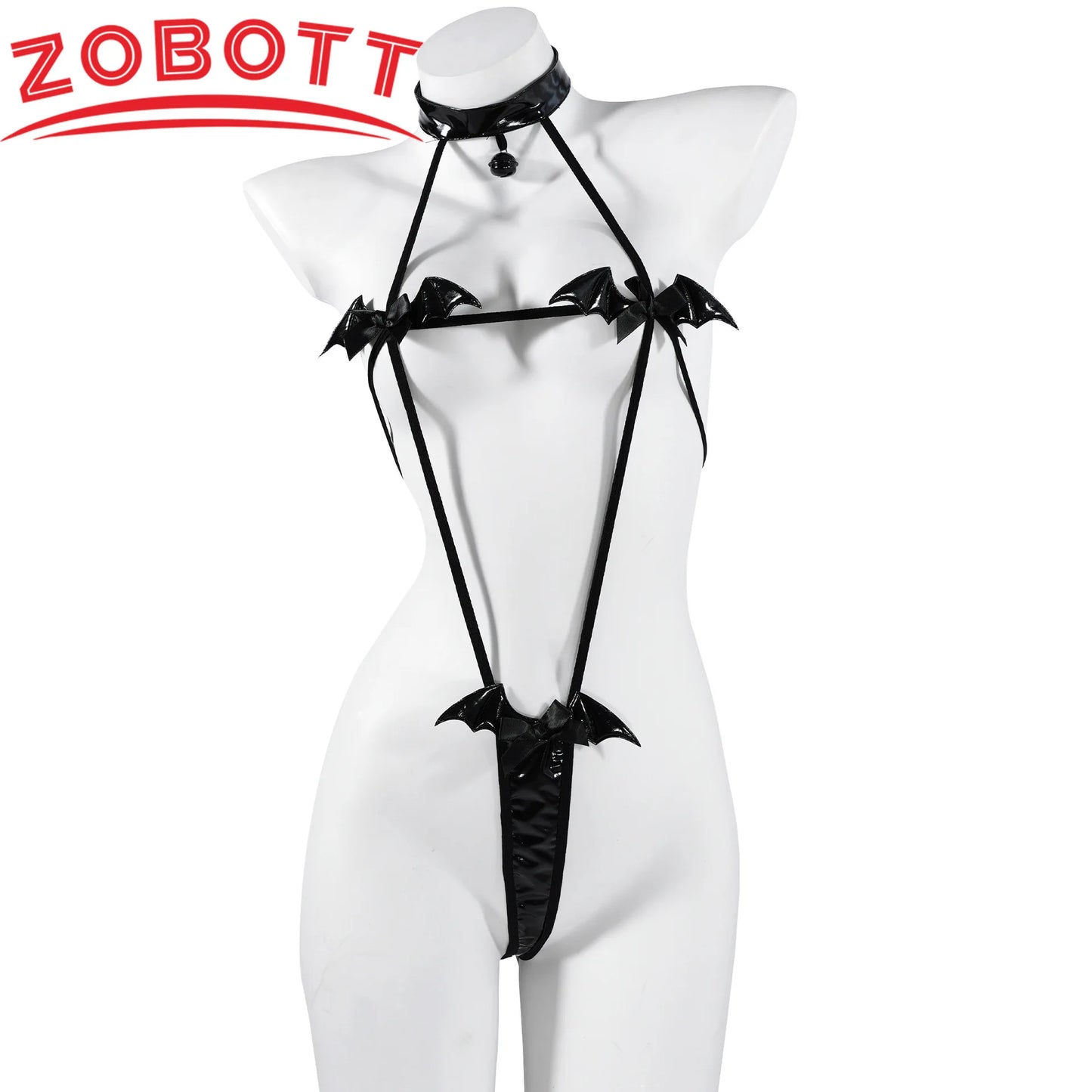 Bikini Sexy gestreifte Träger Dessous Cosplay Fledermaus schwarz Mini Bikini Erotische Kostüme Unterwäsche Set