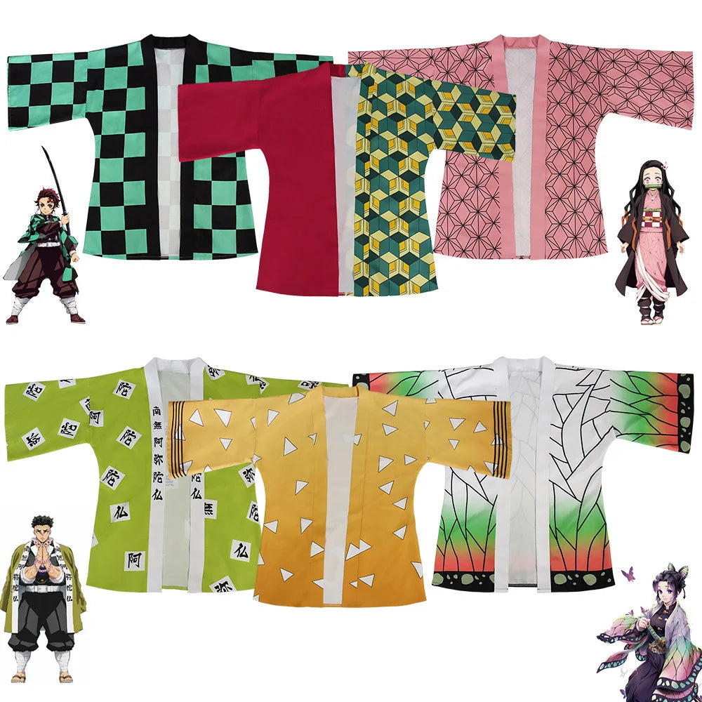 Anime Kimonos Kochou Shinobu Cosplay Kostüm Frauen Männer Kinder Haori Kimetsu Keine Yaiba Kamado Tanjirou Sommer Familie Kostüm