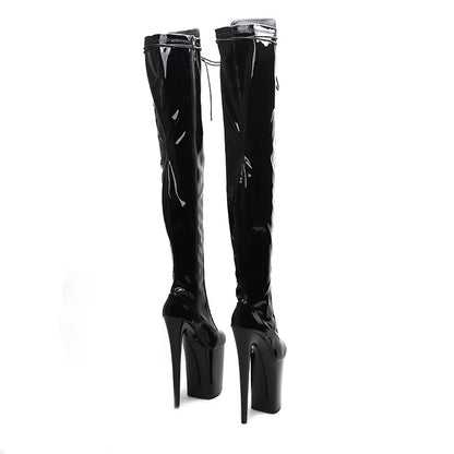 Leecabe 23CM/9 zoll Lack PU obermaterial Sexy stiefel High Heels Plattform Pole Dance schuhe