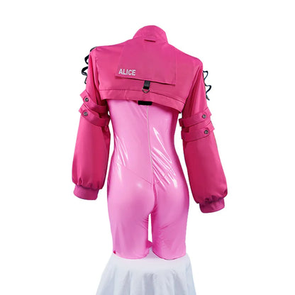 Costume de cosplay Nikki Alice pour femme, combinaison avec gants d'oreille, perruque, combinaison en latex, combinaison, veste