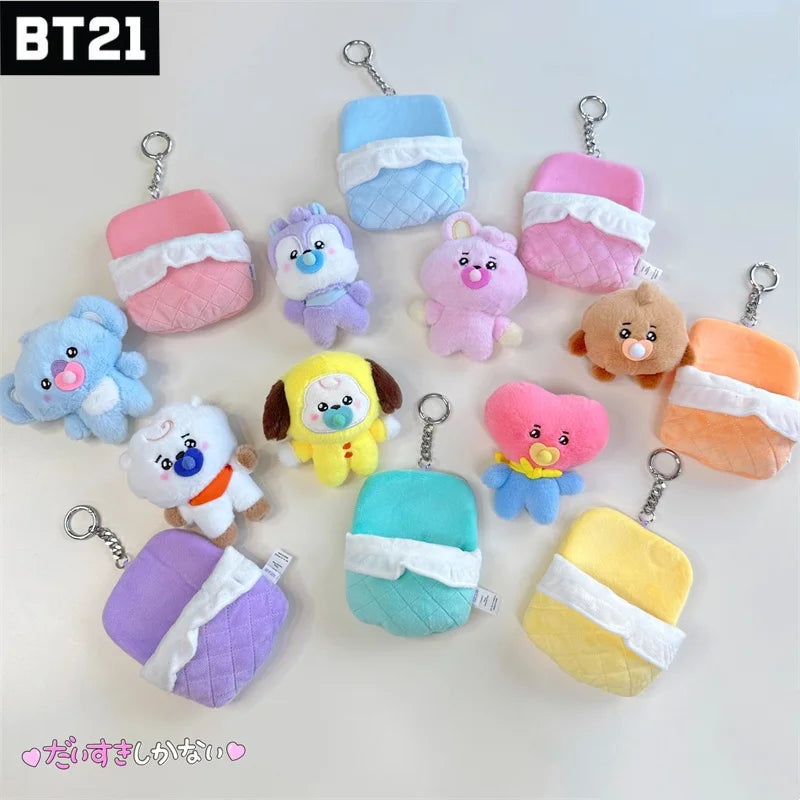 New 13Cm Bt21 Popular Anime Kawaii Cooky Chimmy Mini Plush Keychain Pendant Baby Pacifier Plush Doll Bag Pendant Ornament Gift