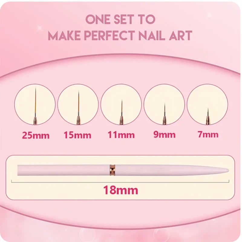 5-teiliges Nailart-Liner-Pinsel-Set, längliche Linien, Streifen, Zeichnen, UV-Gel, Malerei, Nageldesign-Stift, professionelles Maniküre-Werkzeug