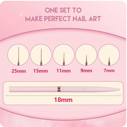 5-teiliges Nailart-Liner-Pinsel-Set, längliche Linien, Streifen, Zeichnen, UV-Gel, Malerei, Nageldesign-Stift, professionelles Maniküre-Werkzeug