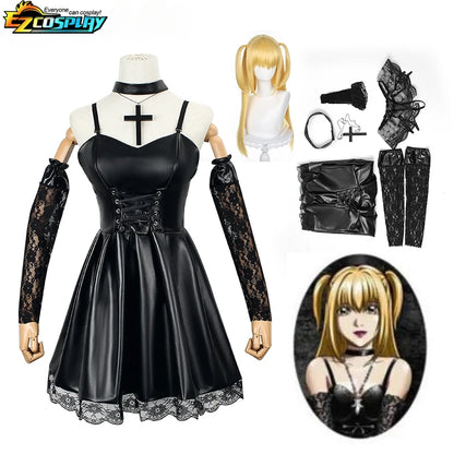 Death Note Cosplay Anime Misa Amane Kostüm Kunstleder Sexy Schwarz Lolita Sexy Kleid Kleidung Cosplay Kostüm Halloween-Party