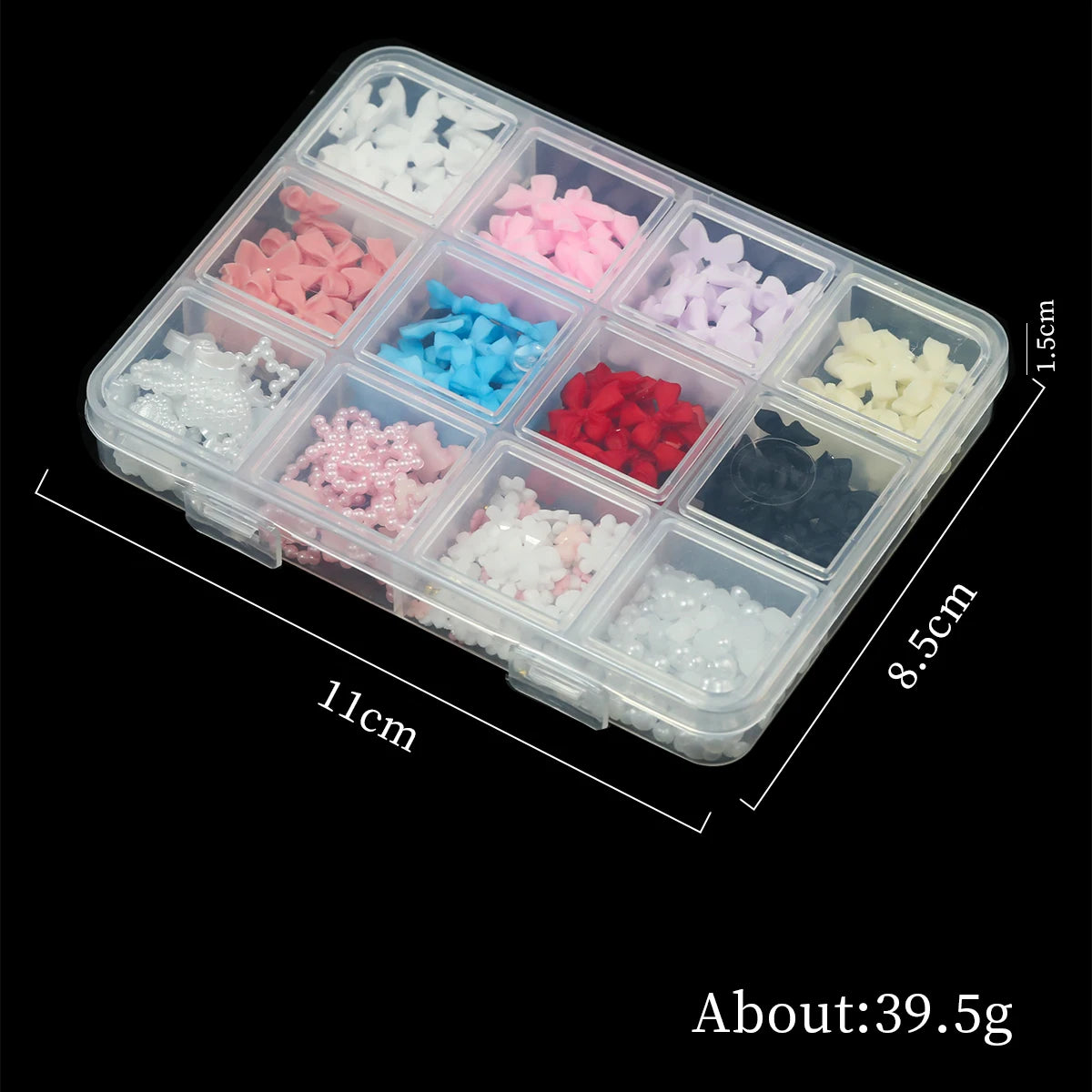 12Grids/box Mixed Resin Bowknot Nail Art Decorations 3D Acrylic Charms Kawaii Colorful Bow Rhinestone DIY Manicure Tools Parts