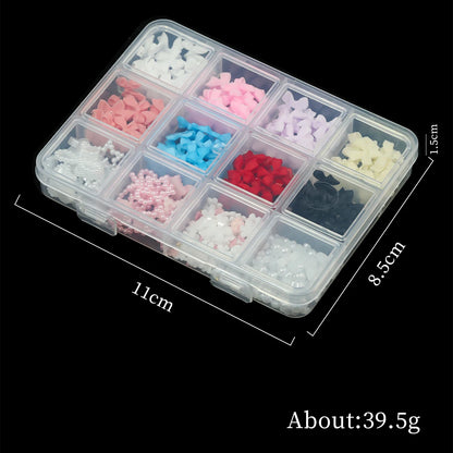 12Grids/box Mixed Resin Bowknot Nail Art Decorations 3D Acrylic Charms Kawaii Colorful Bow Rhinestone DIY Manicure Tools Parts