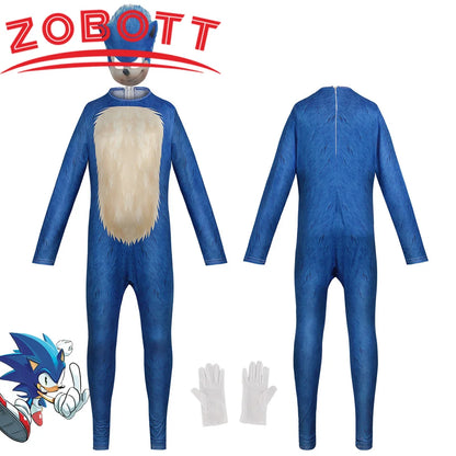 Hot Toys Sonic Cosplay Costume For Kids Boys Girls Funny jumpsuits Gloves Mask Suit Carnival Party Stage perform Clothes