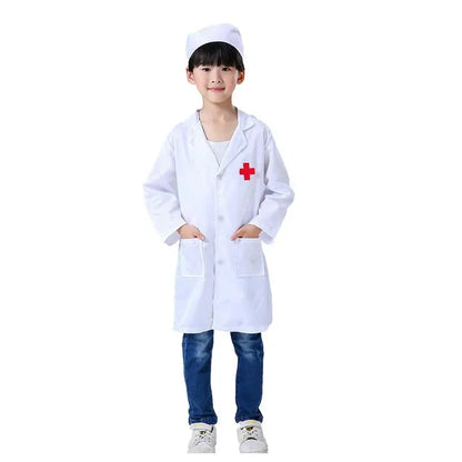 Little Girl Doctor Nurse Cosplay Costume Halloween Party Clothes Science Lab White Clothing For Boys