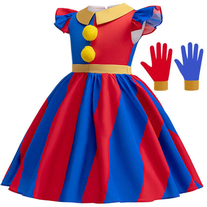 Pomni Costumes Kids Dress Costume Cartoon TV Amazing Cosplay Digital Circus Disguise Glove Child Girls Halloween Party Suit