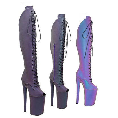 Leecabe 23CM/9 zoll holographische Obermaterial Offene spitze Pole dance schuhe High Heels Pole Dance