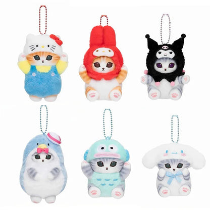 12CM Kawaii Mofusand Cross-Dressing Sanrio Hello Kitty Kuromi Hanyodon Plüsch-Schlüsselanhänger Anime Plüschpuppe Rucksack-Anhänger