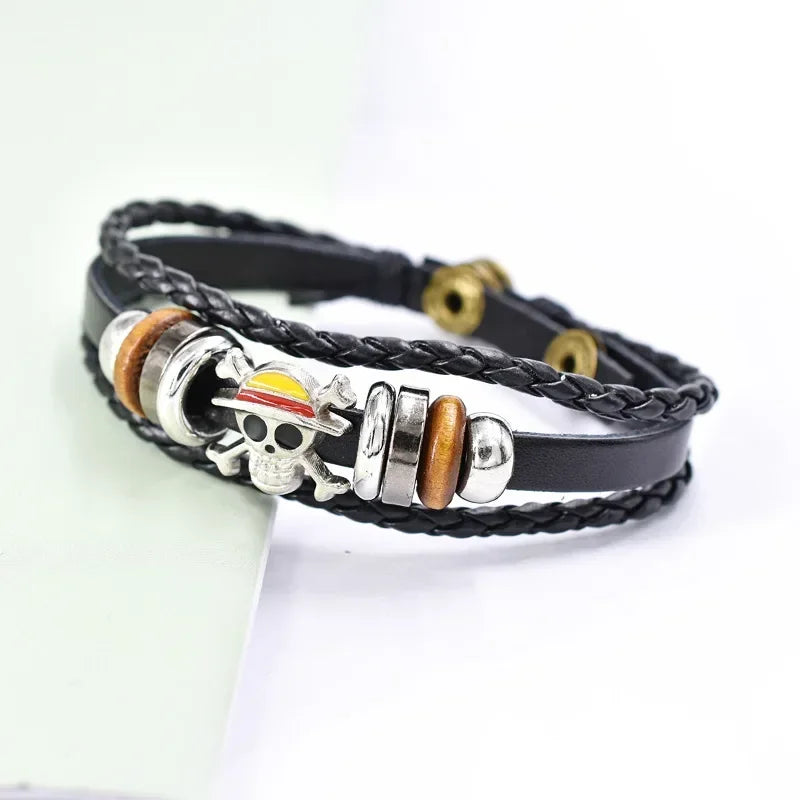 Anime One Piece Armband PU Luffy Armband Cosplay Requisiten Strohhut Piraten Schmuck Requisiten Vintage Lederarmband Geburtstagsgeschenke