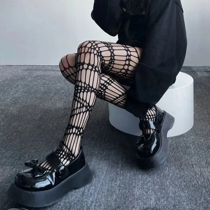 Lolita Gothique Filles Évider Résille Bas Femmes Mode Halloween Collants Noirs Jarretière Au-dessus Du Genou Chaussettes Collants Transparents