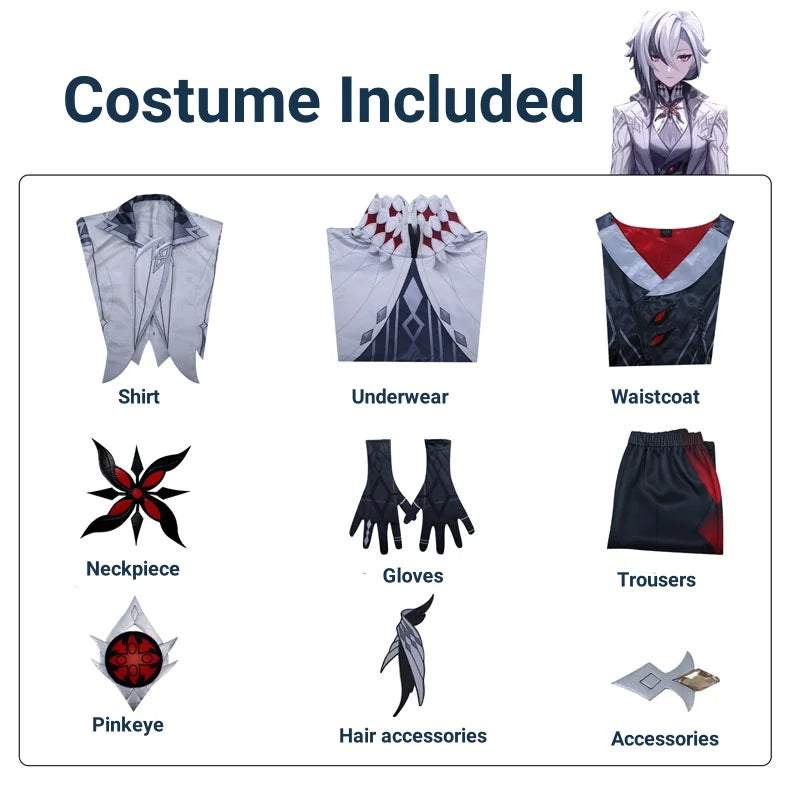 Costume de Cosplay Arlecchino The Knave Genshin Impact Fatui Harbinger Wig Set Servant Snezhnaya Costumes d'Halloween pour femmes