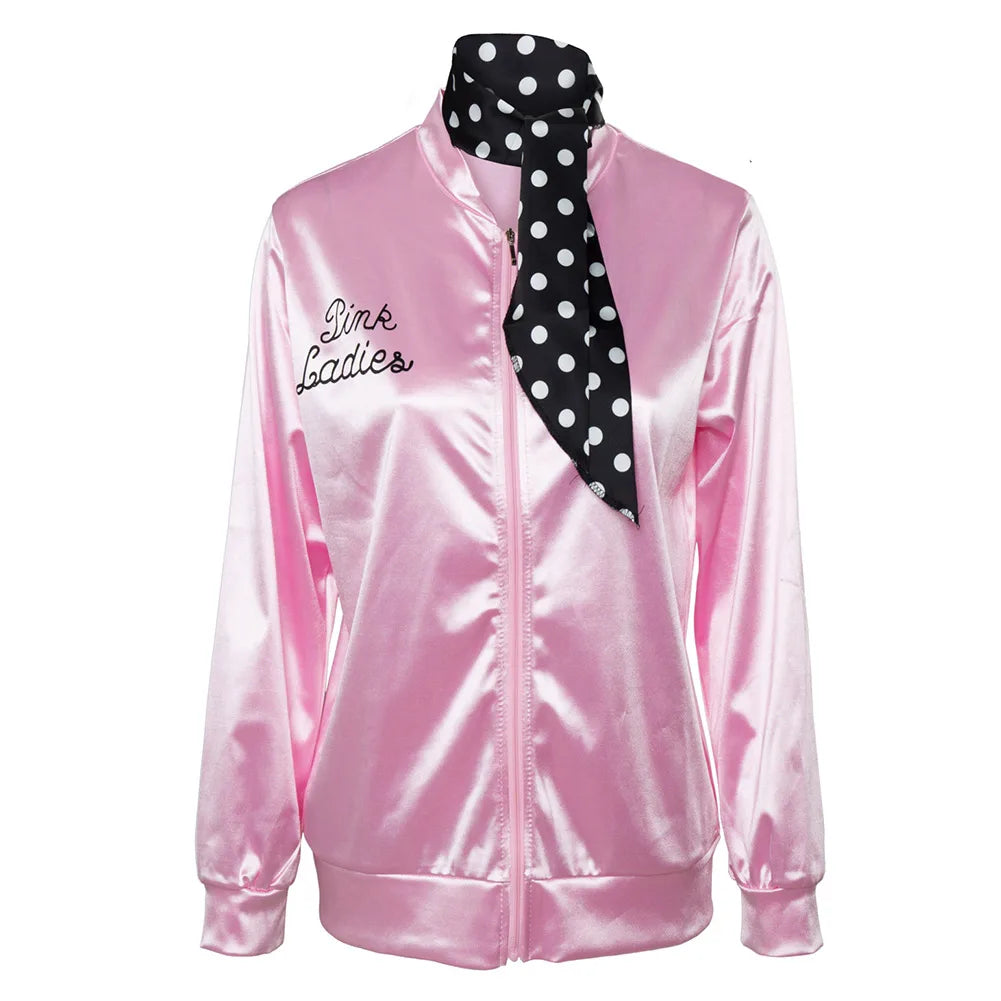 Pink Ladies Grease Cosplay Costume Kids Adult Retro Jacket Fancy Cheerleader Disguise For Women Autumn Coat Halloween Party Suit