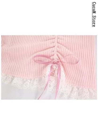 Japanisches Kawaill Lolita-Kleid für Damen, Schleife, Rosa, Party-Minikleider, weibliche Prinzessin, koreanische Mode, 2-teiliges Kleid-Set 2024 Frühling