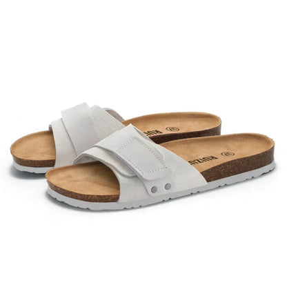 CEVABULE Herren Sommer Frosting PU Flache Kork Slipper Weichholz Strandschuhe KWN-2305