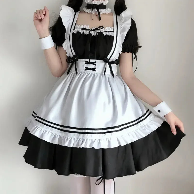 Süße Lolita Dienstmädchen Kostüme Mädchen Frauen Schöne Dienstmädchen Cosplay Kostüm Animation Show Japan Outfit Kleid 4xl Plus Size Lolita Schwarz