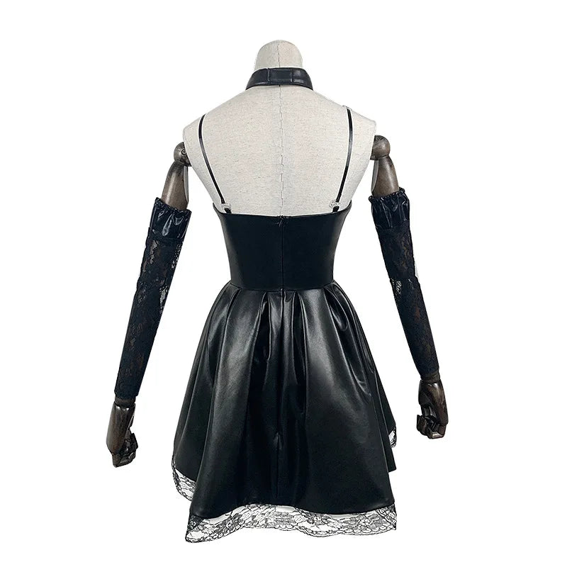 Robe de cosplay Misa Amane pour femme avec bordure en dentelle, style gothique, en similicuir, sexy, pour Halloween